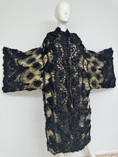French Haute Couture Black Lace Ribbon Overlay Lame Angel Sleeves Coat Cloak 1sz