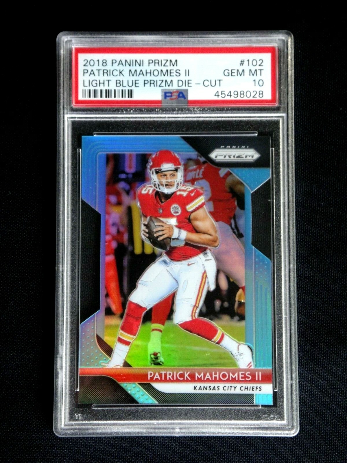 PATRICK MAHOMES PSA 10 GEM MINT 2018 PANINI LIGHT BLUE DIE-CUT PRIZM #102 86/199