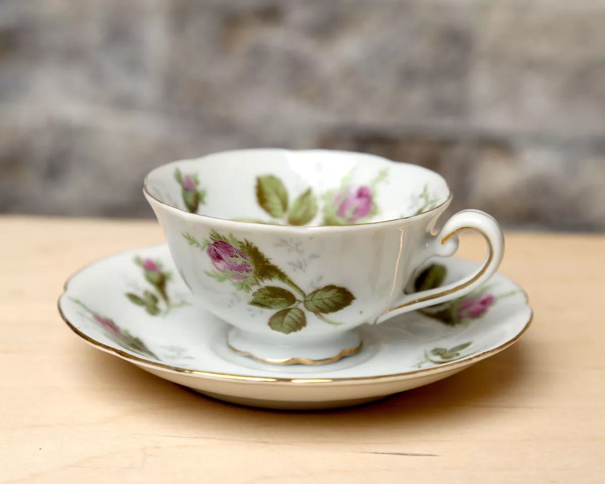 Vintage SAJI Fancy China Occupied Japan Pink Rosebud Teacup & Saucer