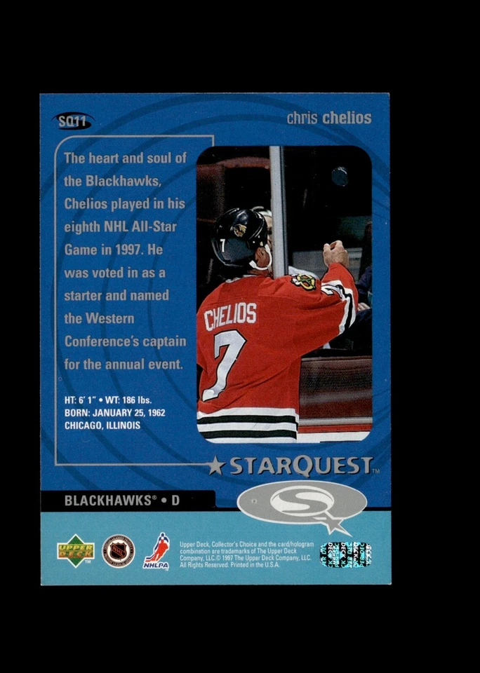 Chris Chelios 97-98 Upper Deck Starquest #SQ11 Chicago Blackhawks + FREE SHIP 🚚 - Image 2 of 2