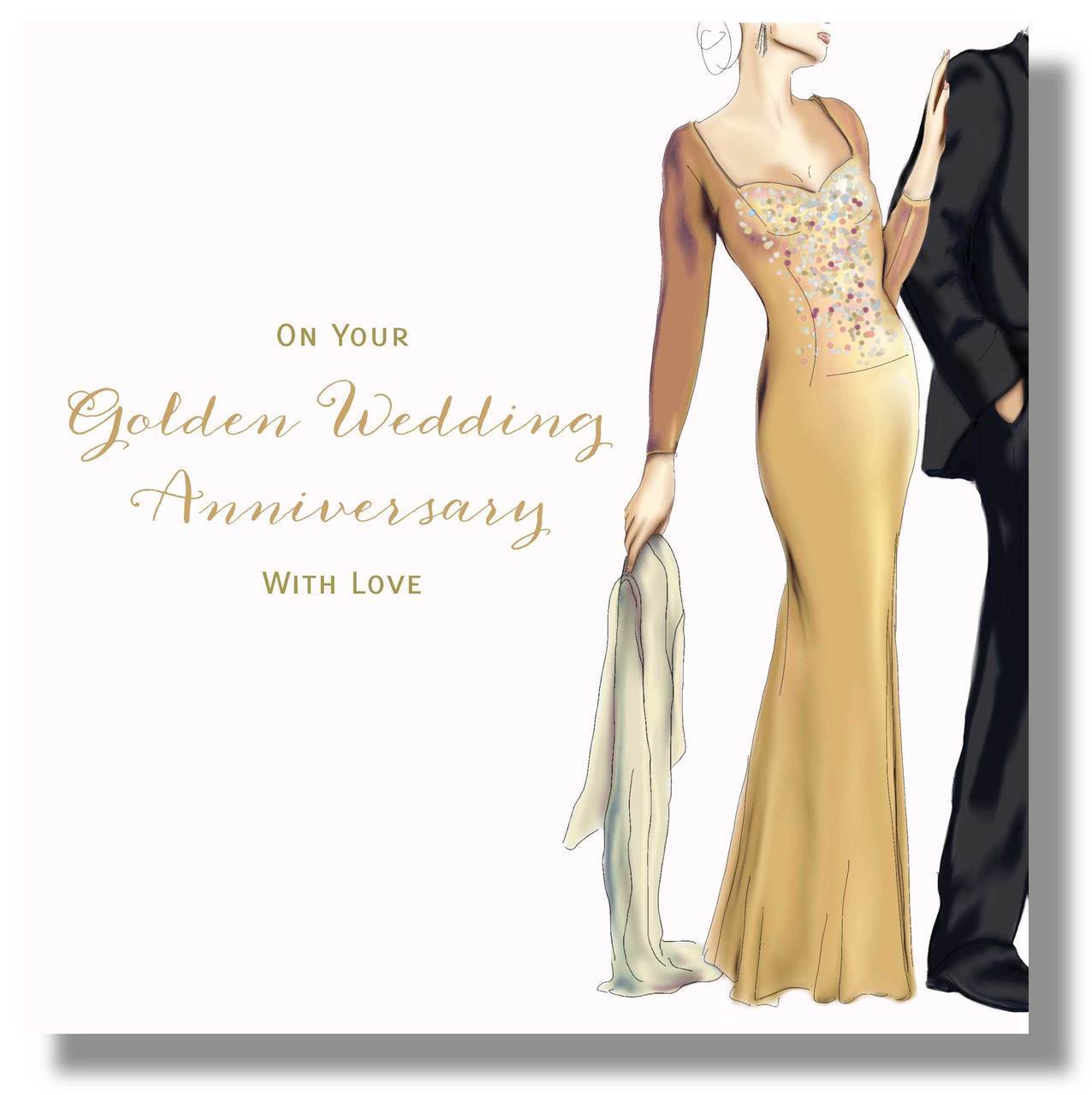 Golden 50th Wedding Anniversary Greeting Card by Mary Kirkham