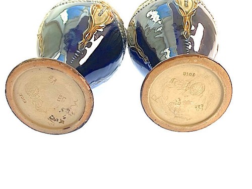 PAIR OF ROYAL DOULTON VASES COBALT BLUE MINT CONDITION c1910 MADE IN GB ICONIC - Picture 6 of 11