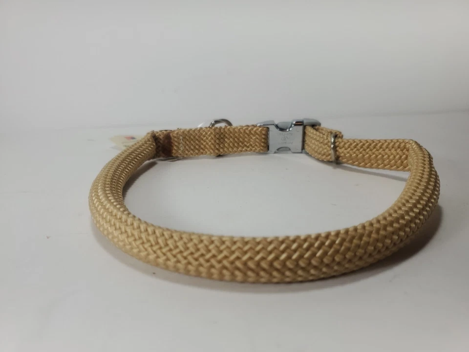 Collar de perro Mendota enrollado doble trenza cuero acento arena mediano 1/2" x 18" Foto 3 de 4