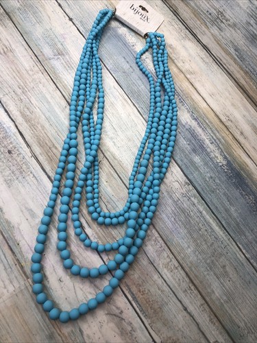 Bijoux Rubber Coated Blue Beads Multi-strand Necklace