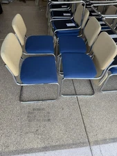 Knoll Marcel Breuer Cesca Chairs - Blue & Tan with Chrome Legs Set Of 4.