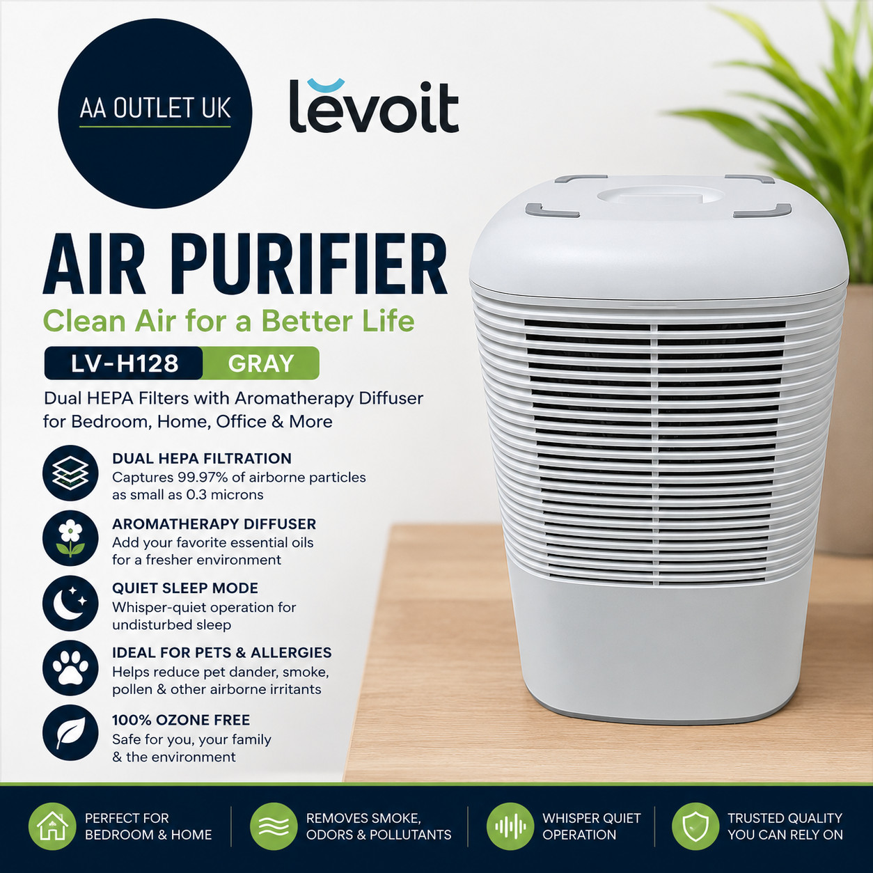 Levoit Air Purifier Bedroom Home Dual HEPA Filters Aromatherapy Diffuser Quiet