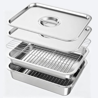 Prep & Serve Tray Set with Lids, 5-Piece Food Prep System for Marinating, Carryi