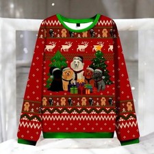 Dogs Gathering Ugly Christmas Sweater, Cute Funny Puppy Pack Festive Xmas