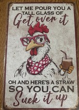 Get Over It H5 Chicken Humor Metal Hanging Sign 8x12 Vertical Matte X004PQE9RV