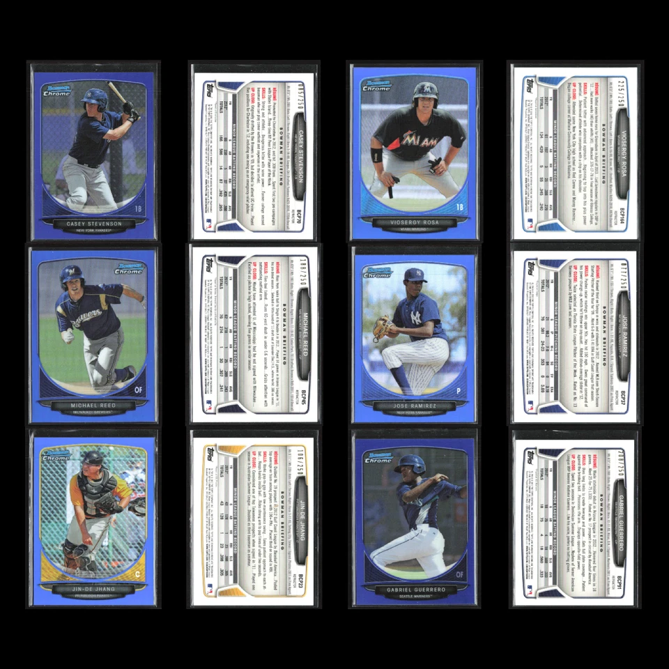 Lote de 50 tarjetas de béisbol Bowman cromo refractor azul distribuidor al por mayor ¡Enorme! Foto 4 de 4