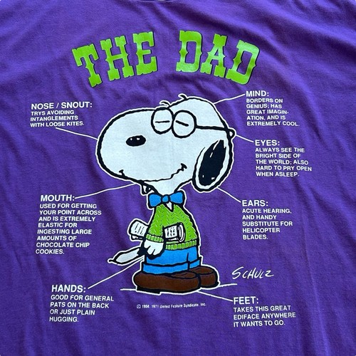 Vtg Snoopy The Dad Shirt Mens L Single Stitch Purple Artex Peanuts 70s 80s USA - Picture 2 of 9