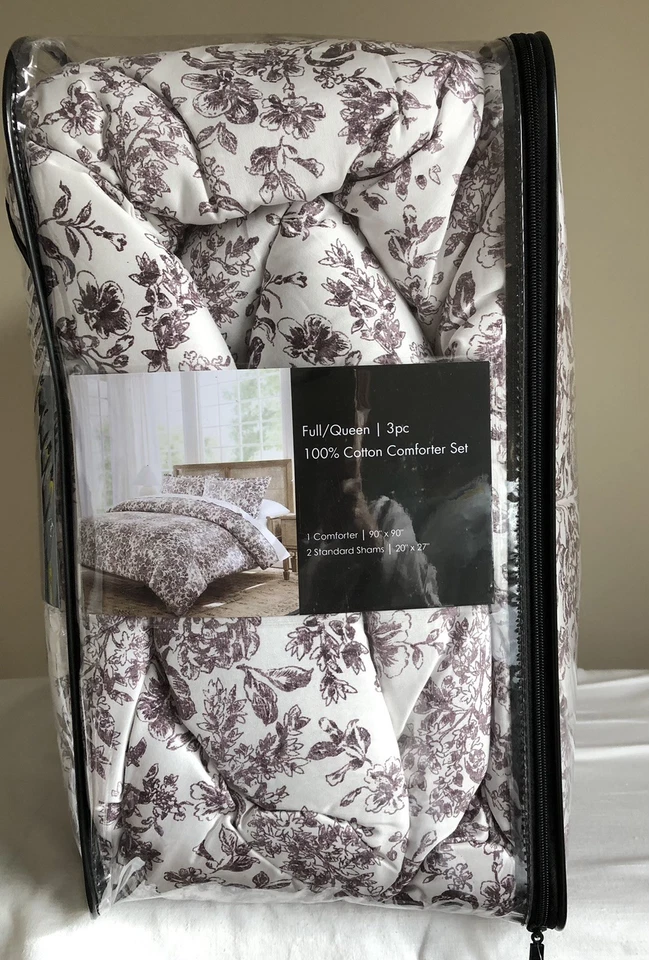 Juego de edredón Tahari púrpura y blanco floral completo/reina 100 % algodón 90”x90” nuevo con etiquetas Foto 4 de 4