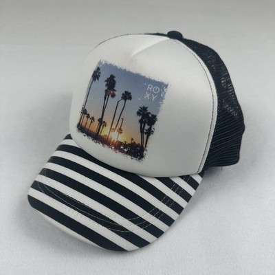 Roxy Adjustable Strap Snapback Trucker Girls Hat Sunset Palm Trees Black White