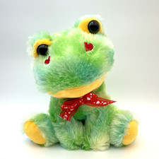 Cute Green Frog Plush Stuffed Animal w/ Red Heart Bow   Small 6  Valentine Gift