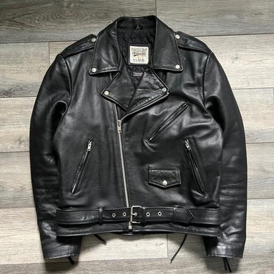 Vintage Wilson's Open Road Men's L Motorcycle Biker Jacket Black Leather Lined