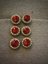 Set Of 6 Vintage  Red Swarovski Button Covers