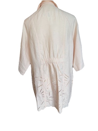 Chicos Light Peach 3/4 Sleeve 100 Percent Linen Eyelet Jacket Size 12 - Picture 5 of 8