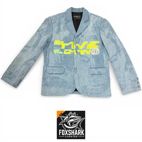 Size L CEEC “Create Explore Expand Conquer” LA LaserCut Denim Jacket/Blazer Blue - product listing photo