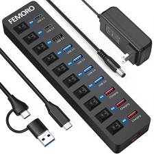 Powered USB Hub 3.2 11-Port, Type C  USB3.2 Gen2 10Gbps 3  USB3.0 5Gbps ...