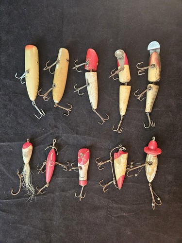 10 Early Vintage Wood Fishing Lures, Heddon, Creek Chub, Shakespeare, Paw Paw - Picture 17 of 21