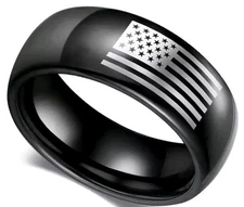 Men’s SZ 12 Stainless Steel Black Flag Band Ring ( U.S.)