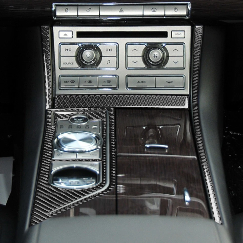 4 peças console central de fibra de carbono real acabamento de painel de câmbio de marchas para Jaguar XF 09-15 - Imagem 3 de 4
