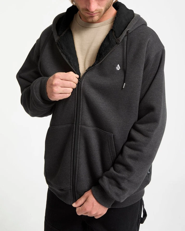 VOLCOM - Mens Single Stone Lined Zip Hoodie - Heather Black - Casual L/S Top - Image 4 of 4