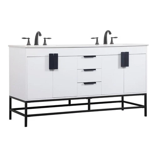 Elegant Decor Eugene 60" Aluminum and MDF Double Bathroom Vanity in White - Picture 1 of 8