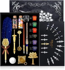 Quill Feather Dip pen set with 6 bottles of ink,Antique Calligraphy Pen,Fountain