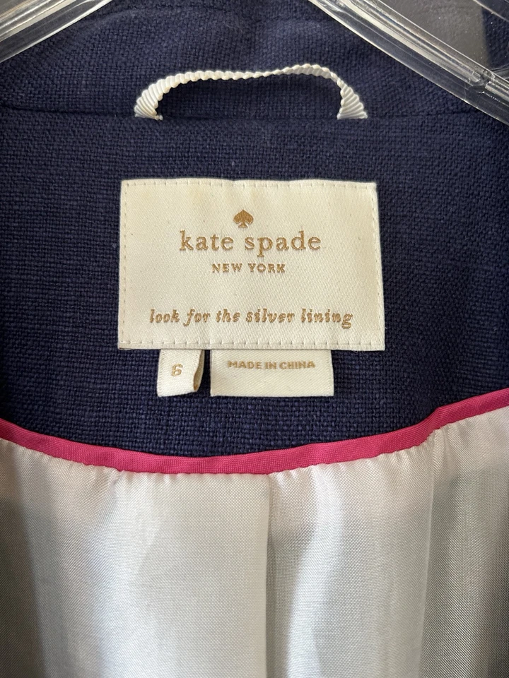 Kate Spade Blue Blazer Linen Blend Jacket Nautical Size 6 - Image 4 of 4