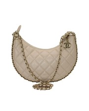 Chanel Moon Small Hobo Bag In Beige Leather Women Cream One Size