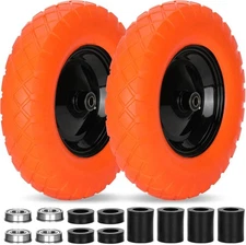Upgraded 16" Flat Free Wheelbarrow Wheels and Tires, 4.80/4.00-8 Solid Tires w..