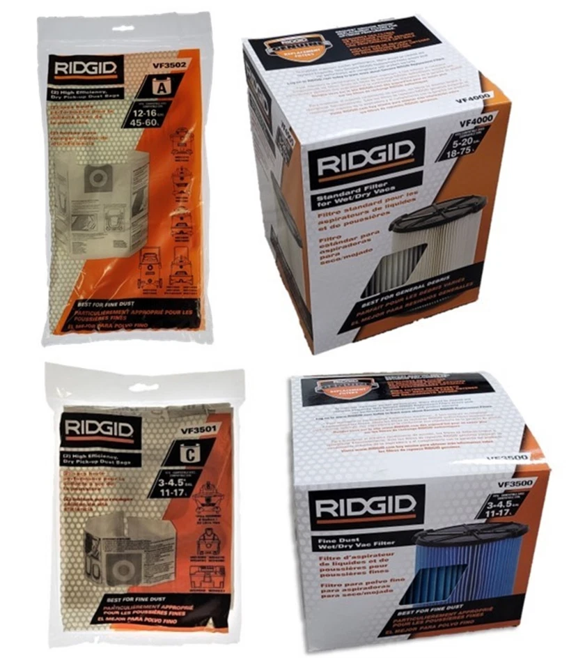 RIDGID VF3500 VF3501 C VF3502 A VF4000 Wet Dry Vac High-Efficiency Filter Bags