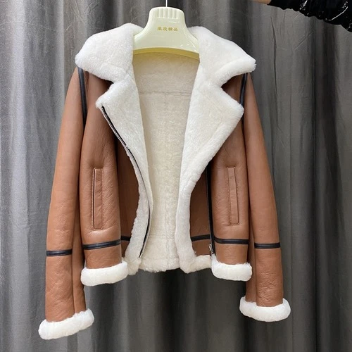 Women Real Leather Coat Jacket Natural Sheep Fur Wool Liner Inside  Sheepskin Fur | eBay