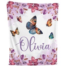 Butterfly - Personalized Butterflies Boho Fleece Throw, Custom Kids Baby Gift