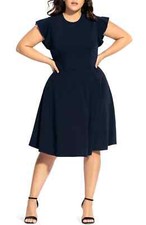 Plus Size Women's City Chic Frill Sleeve Fit & Flare Dress, Size X-Small - Blue
