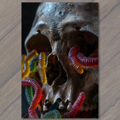 STICKER Gummy Worms Skeleton Skull Weird Creepy Vibe Strange Unusual Funny