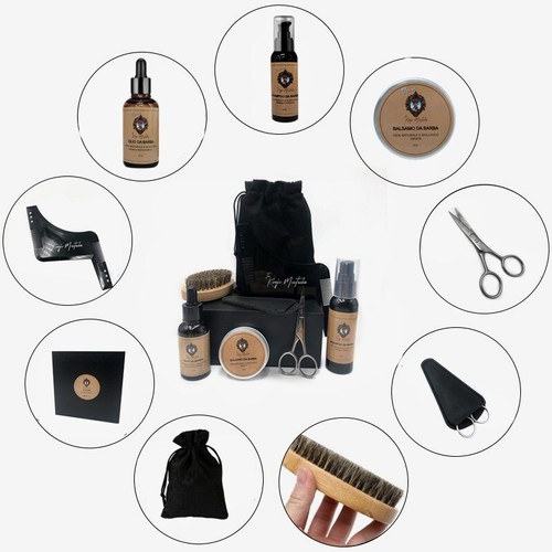 ✅️ set completo cura barba olio balsamo shampoo pettine spazzola forbici baffi - Foto 14 di 16