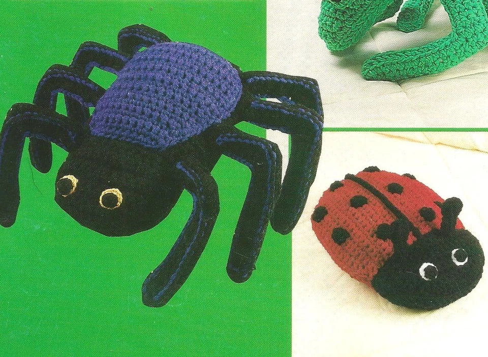 Crochet Patterns Itty Bitty Bug Bags Lady Bug Grasshopper Beetle Spider Ant A23 - Image 3 of 4