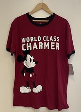 Disney Mickey Mouse Lightweight Ringer Tee for Men Dark Red Black Large NWT