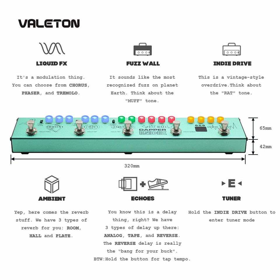 Valeton Guitar Multi Effects Pedal Distortion Reverb Delay Chorus ...