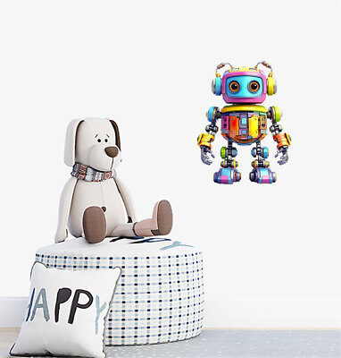 Niedliche Cartoon Roboter Spielzeug Wandkunst Schlafzimmer bunte Auto Vinyl Aufkleber Abziehbilder a8016