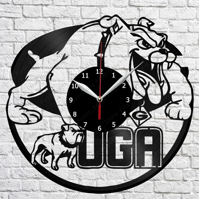 Bulldogs UGA Vinyl Record Wall Clock Home Fan Art Decor 12'' 30