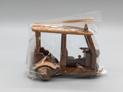 Madera tallada a mano madera tailandesa tuk tuk taxi modelo coche hobby 5" juguete Tailandia - Imagen 5 de 10