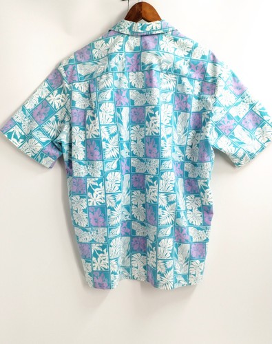 Royal Creations Hawaiian Shirt Large Blue Cotton Tropical Floral Block Print - Picture 6 of 10
