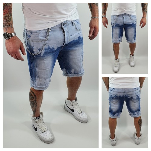 Pantaloncini Uomo Bermuda Jeans Catena Strappati Pantaloni Corti Cotone  Sfumato | eBay