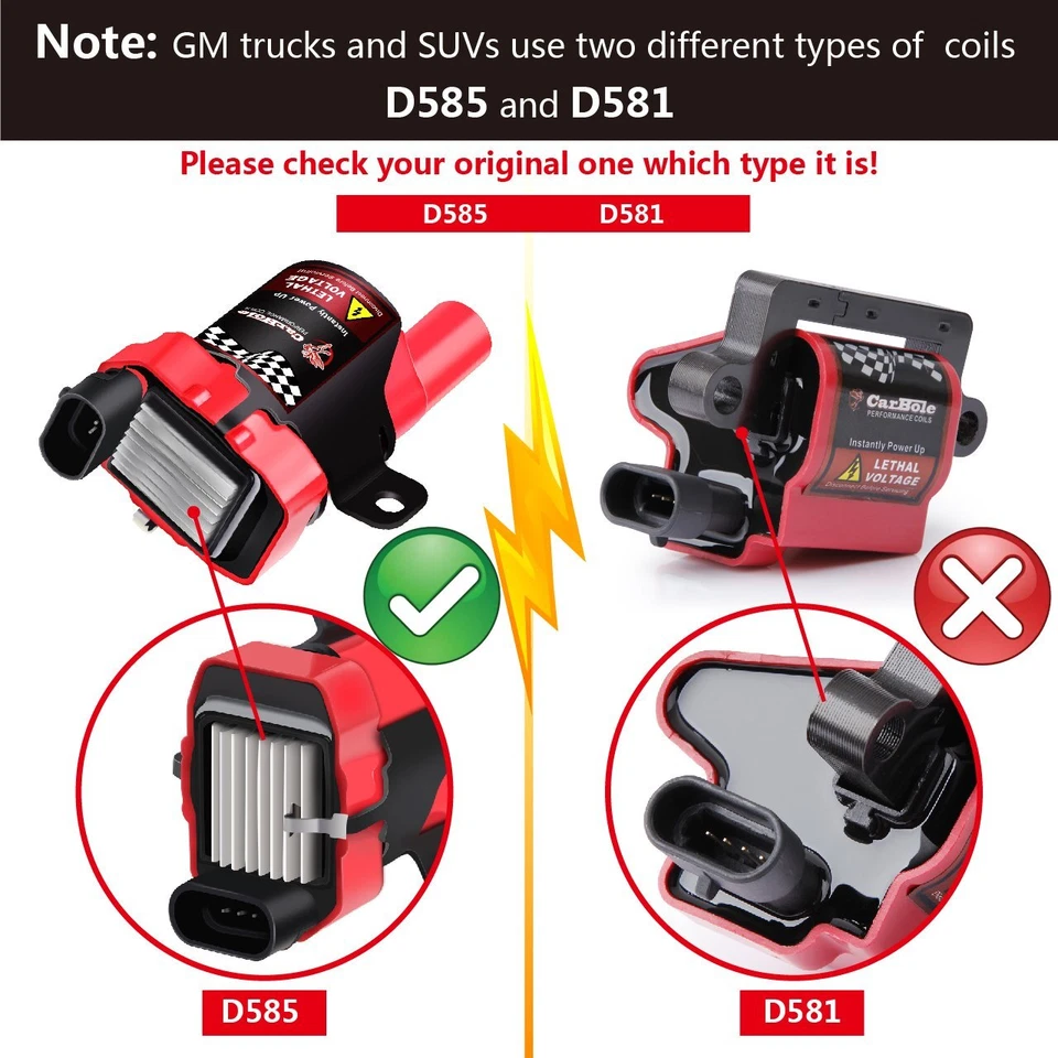 Bobinas de ignição e pacote de plugue para Chevy Silverado GMC LS1 LS3 4.8 5.3L D585 UF262 - Imagem 3 de 4