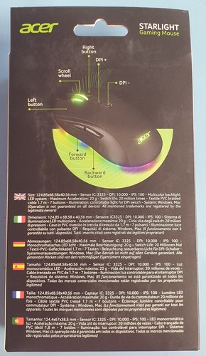 ACER MOUSE DA GAMING RGB (STARLIGHT-GM1000) CON SETTE PULSANTI LUCE MULTICOLORE - Imagen 3 de 5