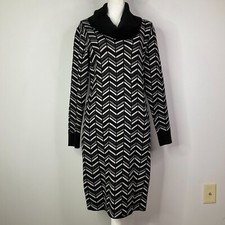 Tahari Sweater Dress Womens Size Large Black Dovetail Heather Long Sleeve Heavy