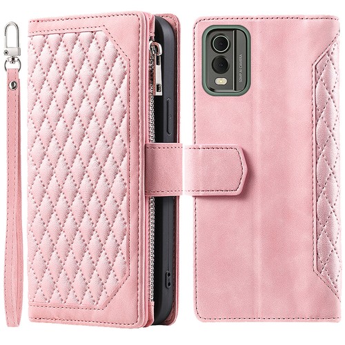 Funda billetera de cuero rombico Nokia C32 con cremallera abatible para tarjeta para teléfono Nokia C32 - Imagen 33 de 44